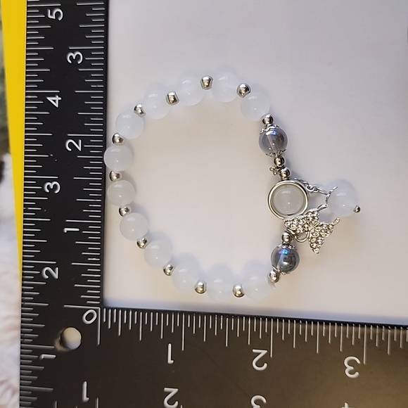 Butterfly Beaded Bracelet Simulated Moonstones - Picture 4 of 6